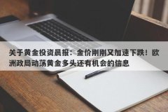 关于黄金投资晨报：金价刚刚又加速下跌！欧洲政局动荡黄金多头还有机会的信息